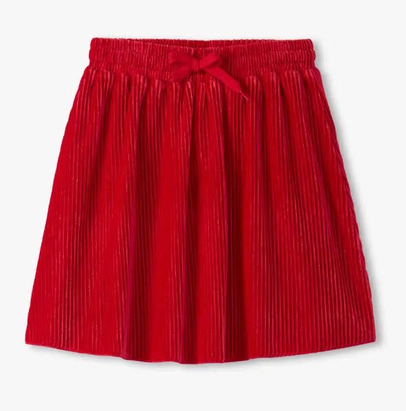 Chex Red Pleated Velour Skirt