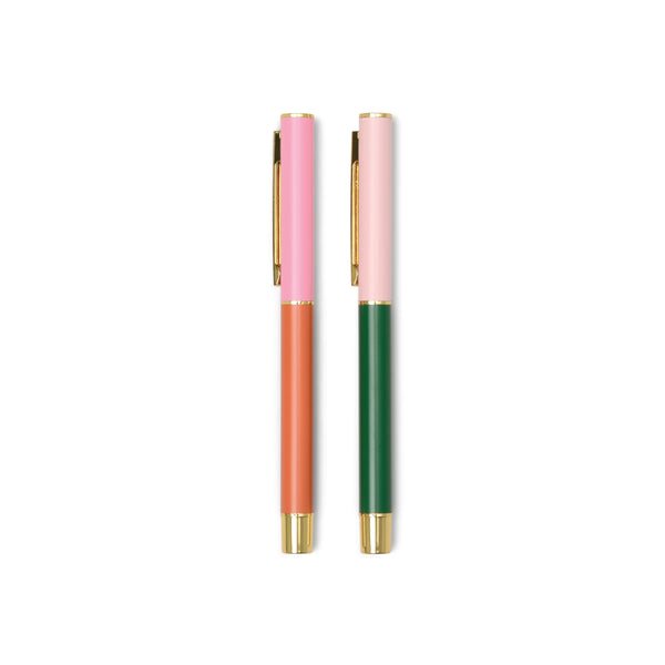 Color Block Pens - Set of 2 - Red Orange + Emerald