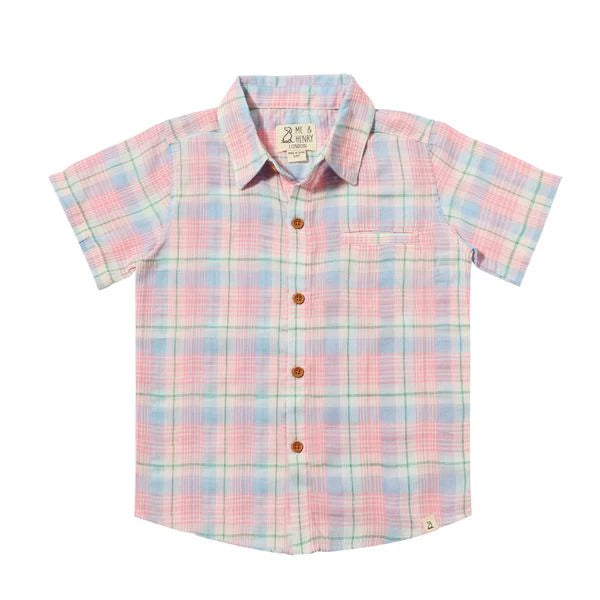 Newport Woven Shirt in Pink/Blue Plaid