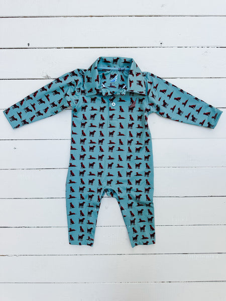 Banks Dog Print L/S Performance Polo Romper