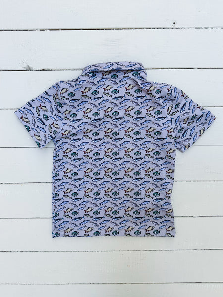 Miles Fish Print S/S Performance Polo Shirt