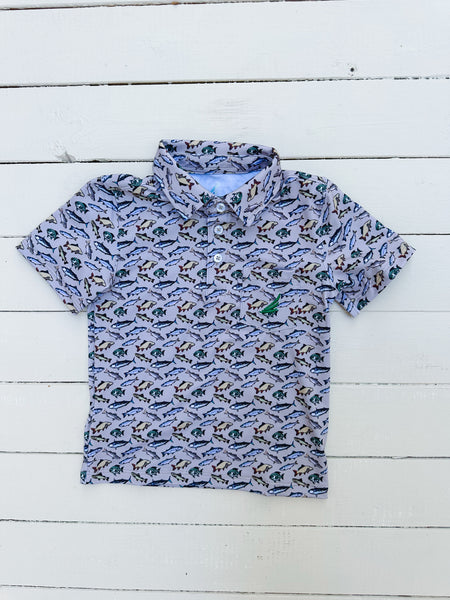 Miles Fish Print S/S Performance Polo Shirt