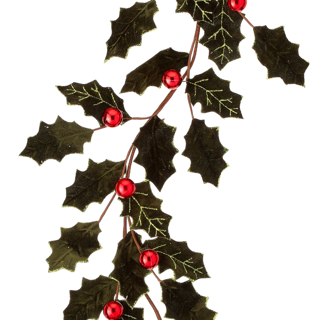 Velvet Holly Leaf Garland With Ball