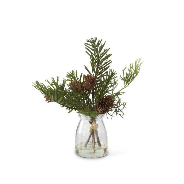 Pine Sprig w/Mini Pinecone in Glass Vase