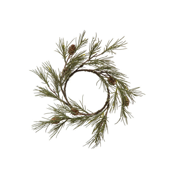 Round Faux Jack Pine Wreath w/Pinecones & Glitter