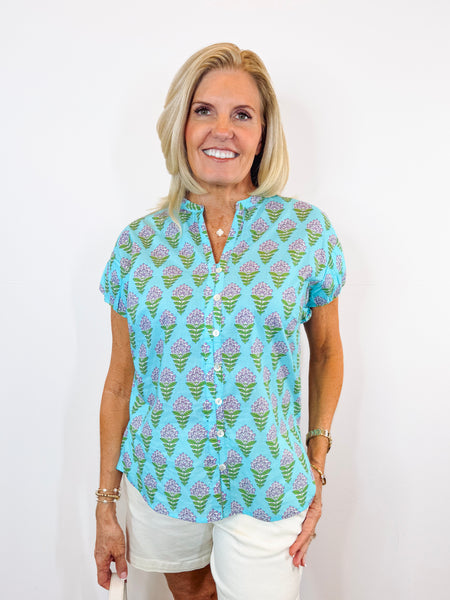 Pouf Sleeve Top Blue