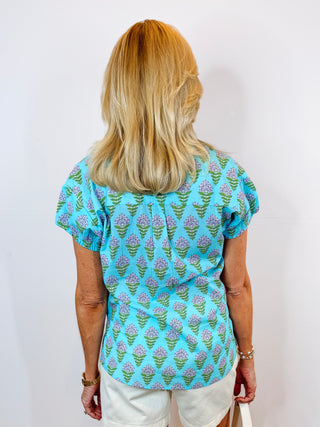 Pouf Sleeve Top Blue