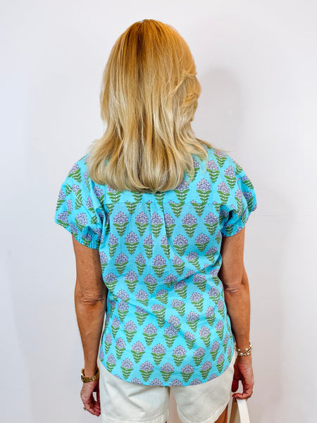 Pouf Sleeve Top Blue