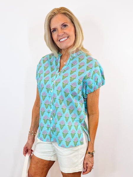 Pouf Sleeve Top Blue