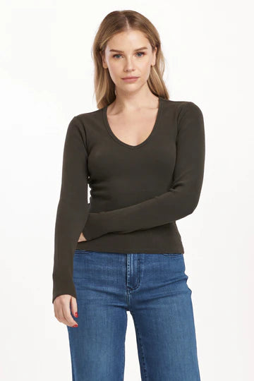 Marlowe V-Neck Top Dark Moss