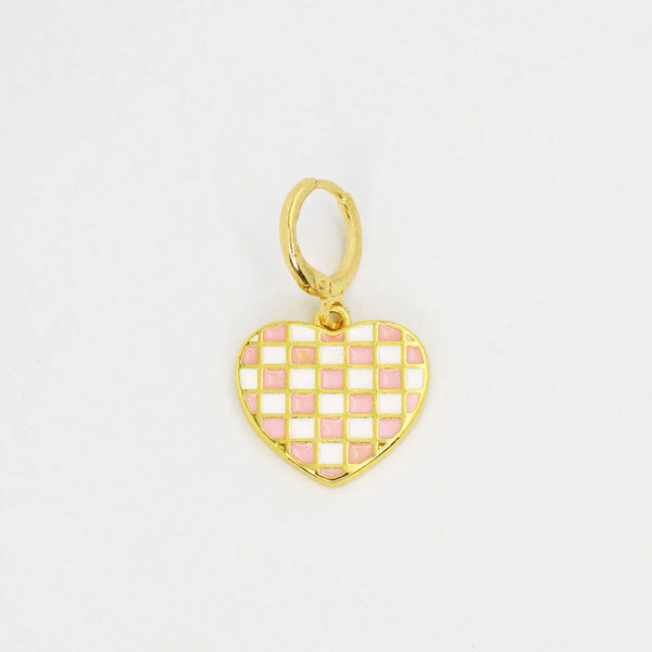 Pink Checkered Heart Charm