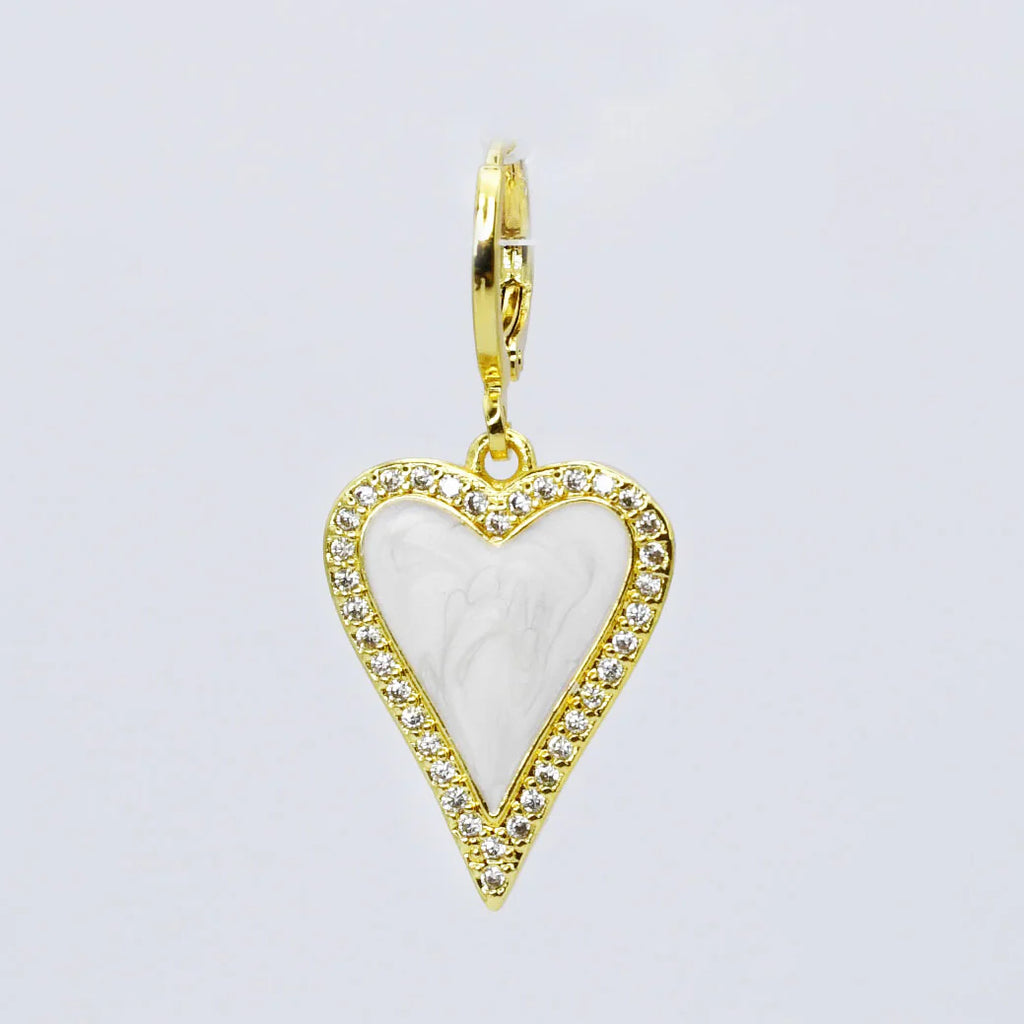 White Crystal Heart Charm