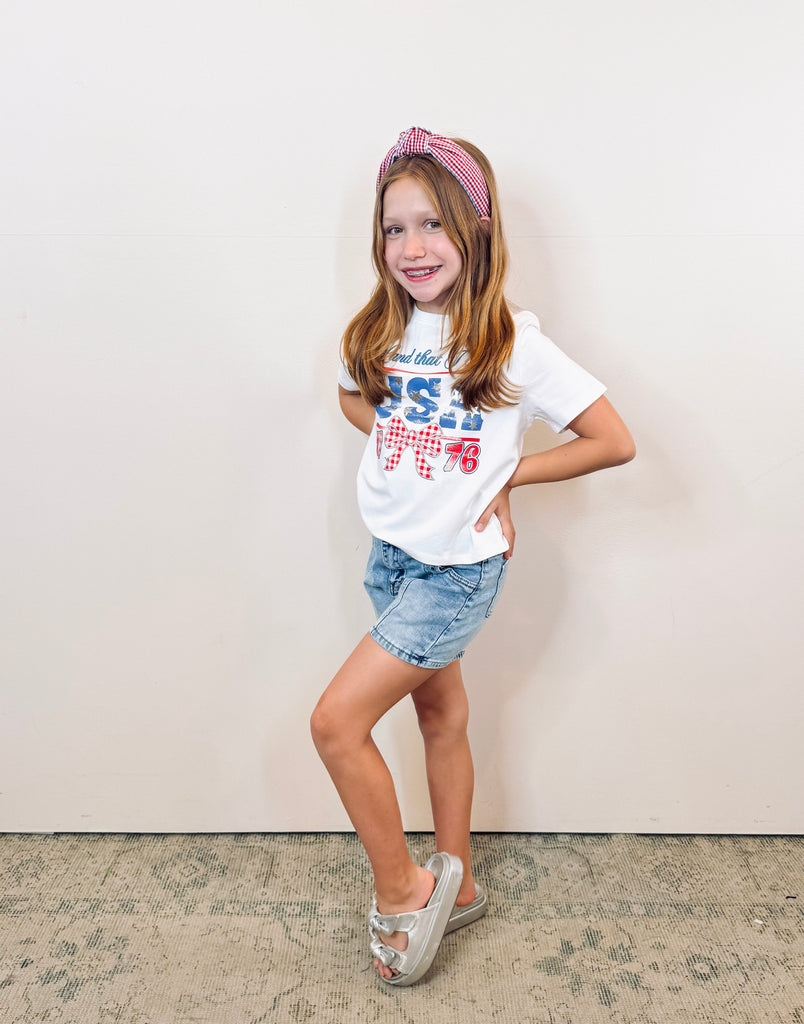 USA Gingham Bow Patch Graphic Tee
