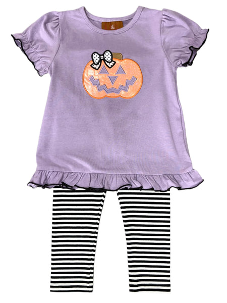 Jack-O-Lantern Purple Top & Striped Legging Set