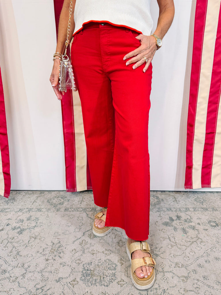Meg High Rise Fab Ab Wide Leg Raw Hem Tomato