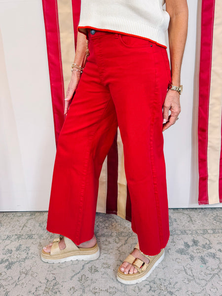 Meg High Rise Fab Ab Wide Leg Raw Hem Tomato
