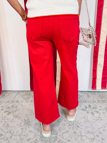 Meg High Rise Fab Ab Wide Leg Raw Hem Tomato