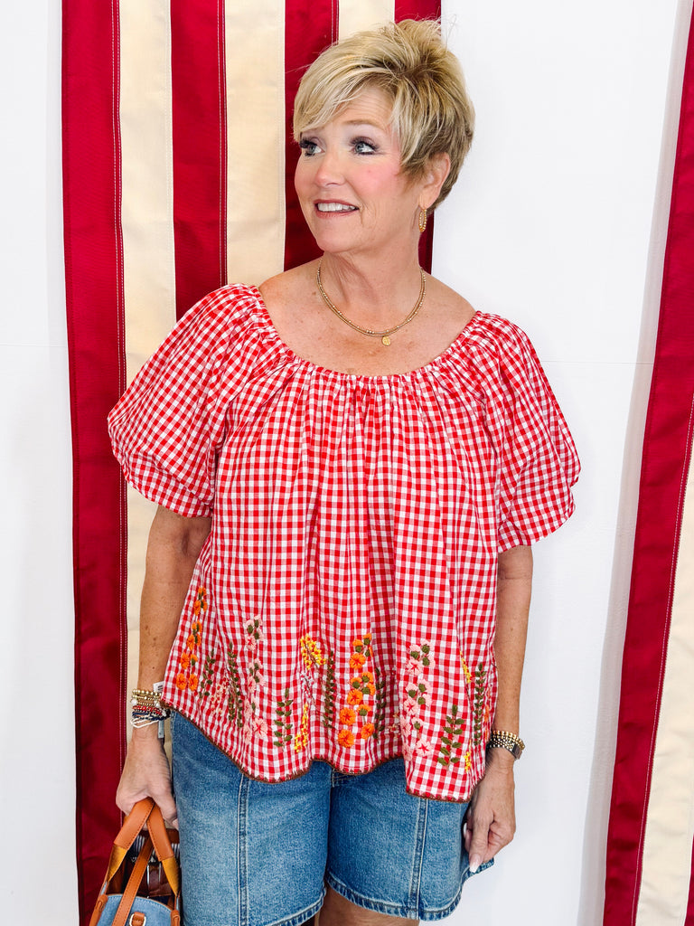 Gingham & Flowers Top