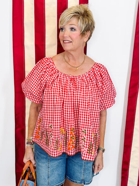 Gingham & Flowers Top