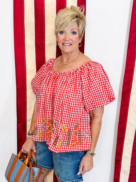 Gingham & Flowers Top