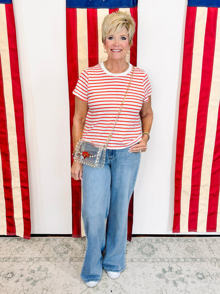 Junie Striped Tee - Poppy Red