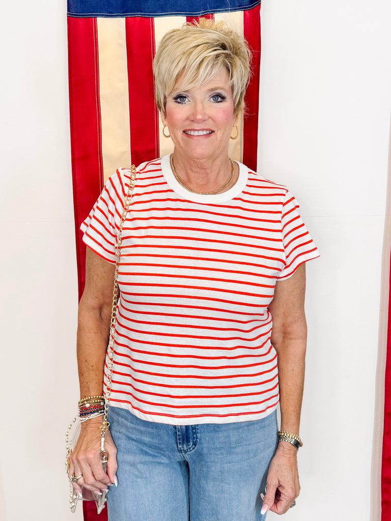Junie Striped Tee - Poppy Red