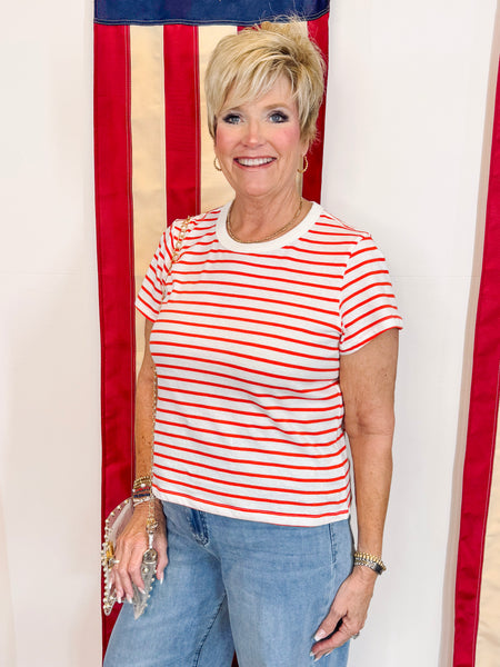 Junie Striped Tee - Poppy Red