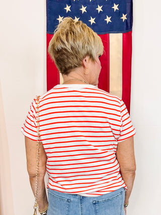 Junie Striped Tee - Poppy Red