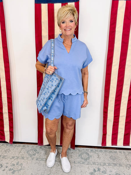 Blue Scalloped Matching Set