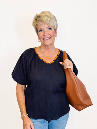 Embroidered Neck Top