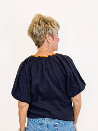 Embroidered Neck Top