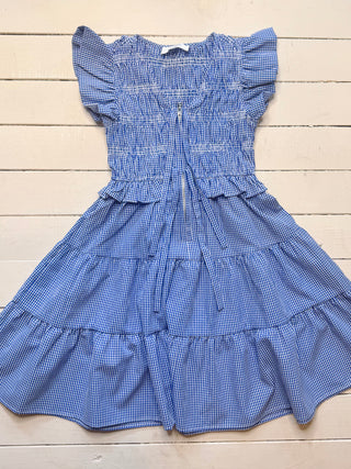 Blue Gingham Ruffle Mini Dress