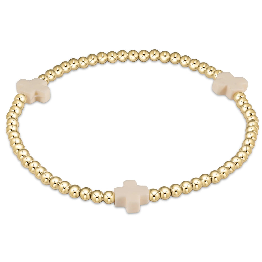 Extends Signature Cross 3MM Gold Bracelet- Off White