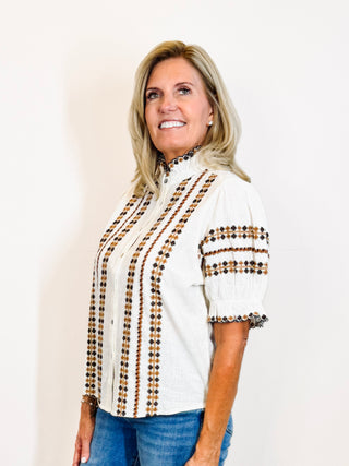 Rows of Embroidery Top