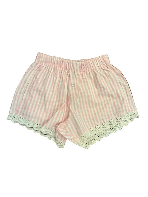 Pink & White Stripe Eyelet Trim Boxer Shorts