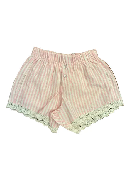 Pink & White Stripe Eyelet Trim Boxer Shorts