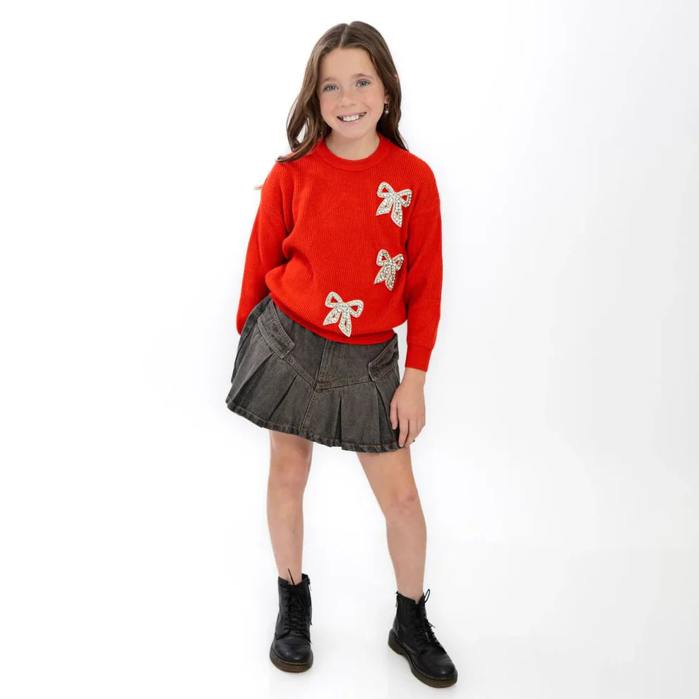 3 Rhinestone Bows Red Sweater