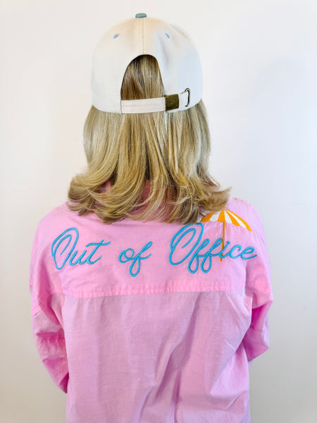 "Vacay/Out of Office" Cover-Up Shirt, Pink