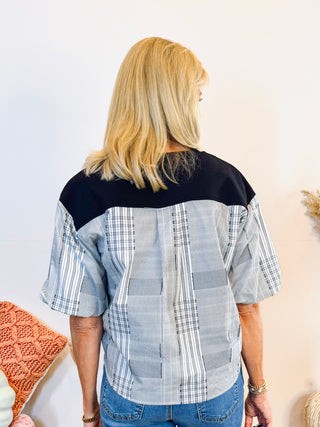 Black Plaid Puff Sleeve Top