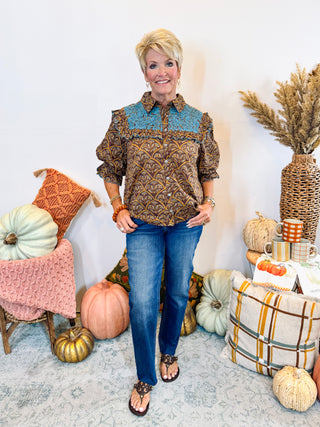 Mary Top - Brown Floral