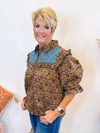Mary Top - Brown Floral