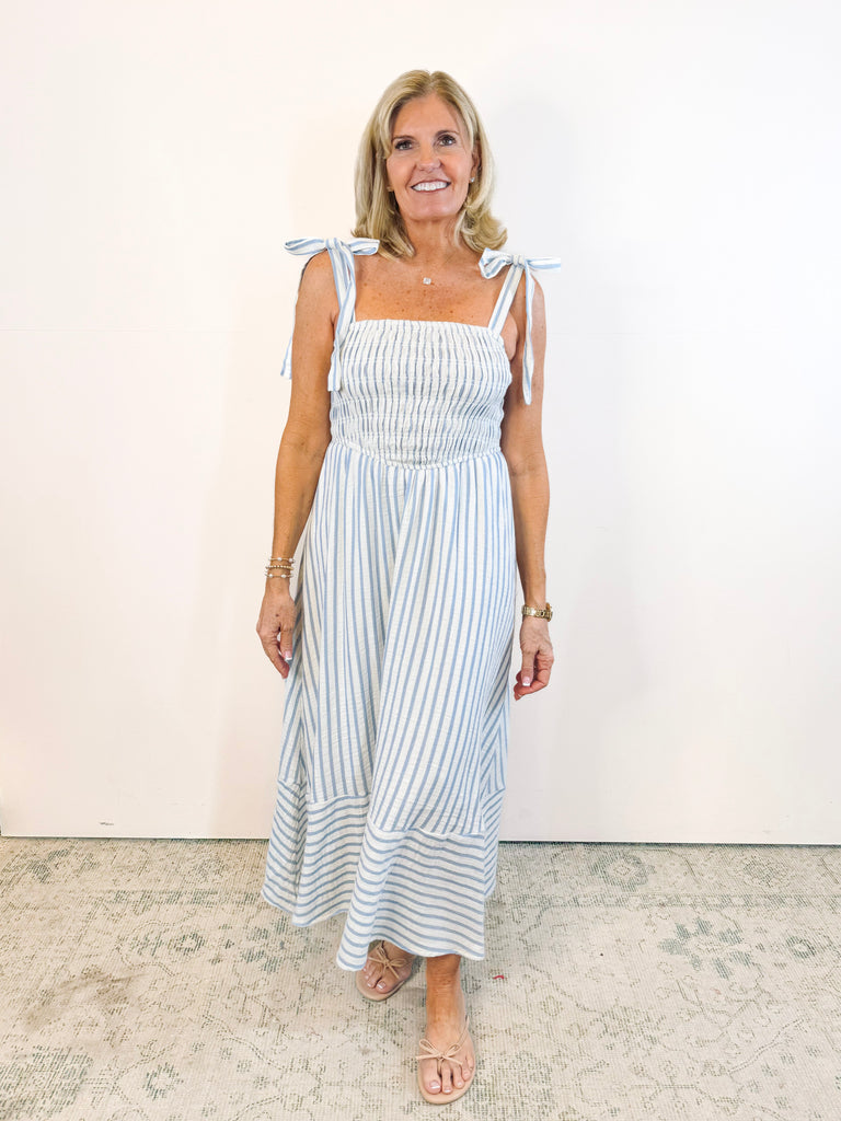 Blue Basque Waist Dress