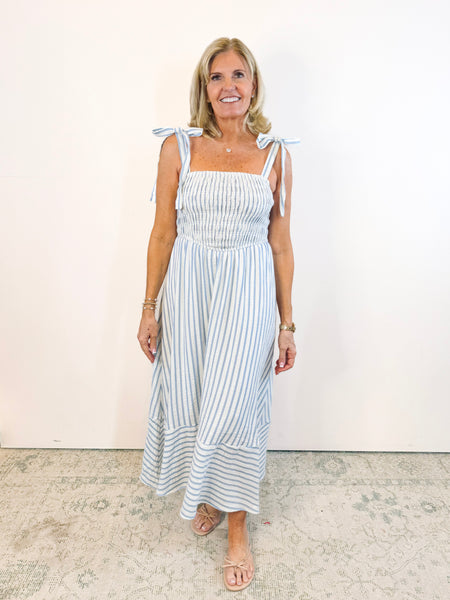 Blue Basque Waist Dress
