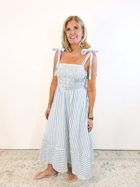 Blue Basque Waist Dress