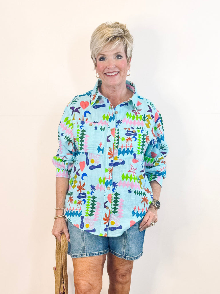 Long Sleeve Camp Shirt - Blue
