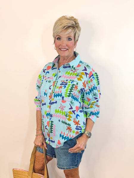Long Sleeve Camp Shirt - Blue