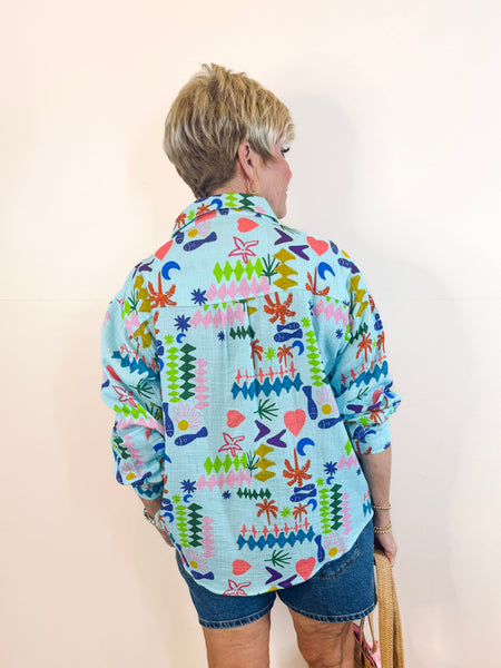 Long Sleeve Camp Shirt - Blue