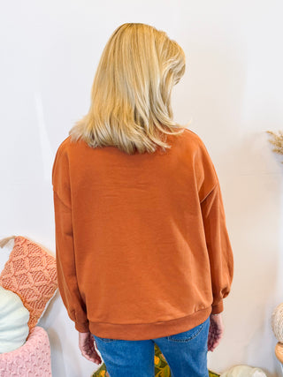 Brown Patchwork Butterfly Mock Neck
