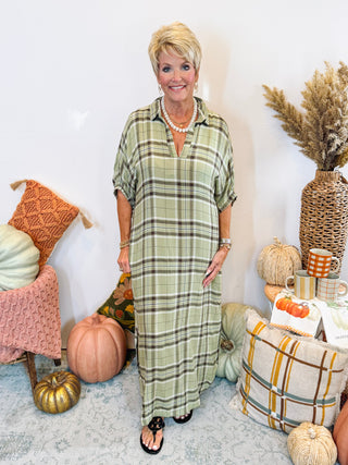 Perfect Plaid Batwing Maxi - Moss