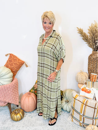 Perfect Plaid Batwing Maxi - Moss
